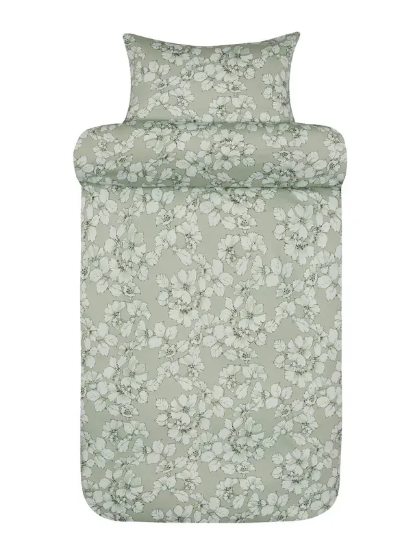 Amelia Grön Blommor Satin Bäddset Enkeltäcke 150x210 Höie