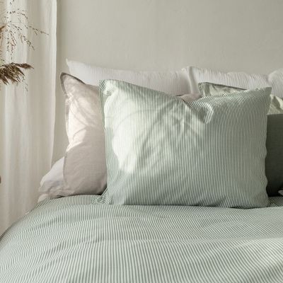 Thelma Grön Randigt Bäddset Enkeltäcke 150x210 Borganäs of Sweden