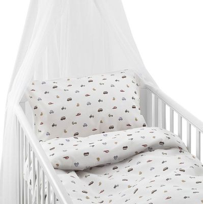 John Beige Bilar Barn Bäddset Spjälsäng 100x130 Borganäs of Sweden