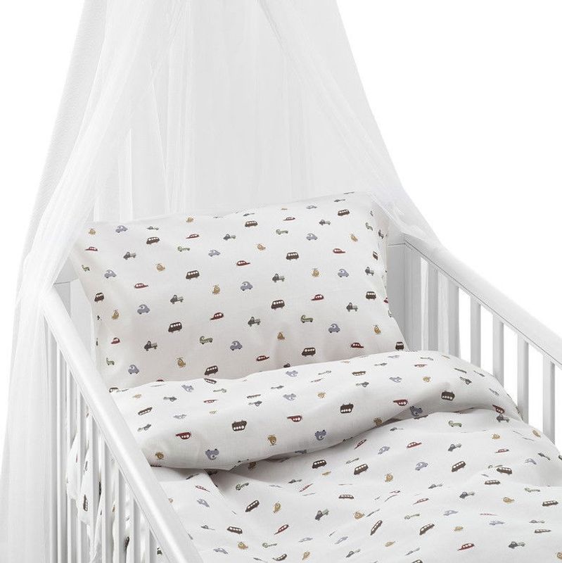 John Beige Bilar Barn Bäddset Spjälsäng 100x130 Borganäs of Sweden