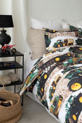 Skördetröska Grön Barn Bäddset Enkeltäcke 150x210 Borganäs of Sweden