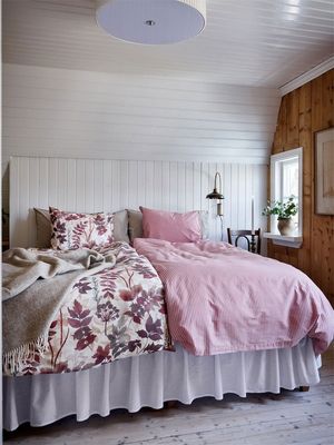 Malte Rosa Randigt Bäddset Enkeltäcke 150x210 Redlunds