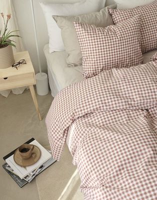 Märta Brun Rutigt Bäddset Enkeltäcke 150x210 Borganäs of Sweden