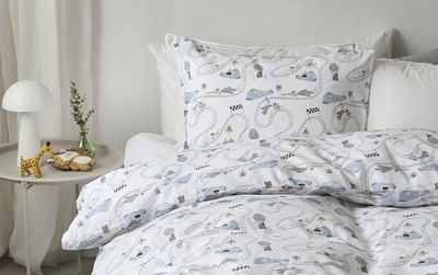 Mini Rally Off-White Barn Bäddset Enkeltäcke 150x210 Borganäs of Sweden