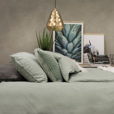 Enfärgat Grön Washed Bäddset Dubbeltäcke 220x210 Borganäs of Sweden