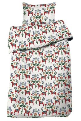 Risa Vit Dalahäst Bäddset Enkeltäcke 150x210 Redlunds