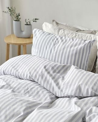 Mirjam Blå Randigt Bäddset Enkeltäcke 150x210 Borganäs of Sweden