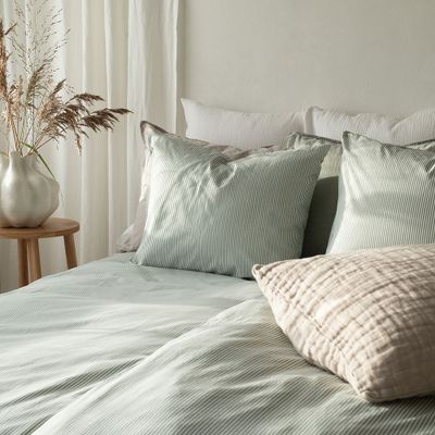 Thelma Grön Randigt Bäddset Enkeltäcke 150x210 Borganäs of Sweden