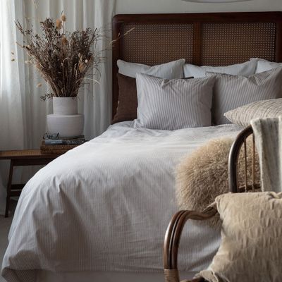 Thelma Brun Randigt Bäddset Enkeltäcke 150x210 Borganäs of Sweden