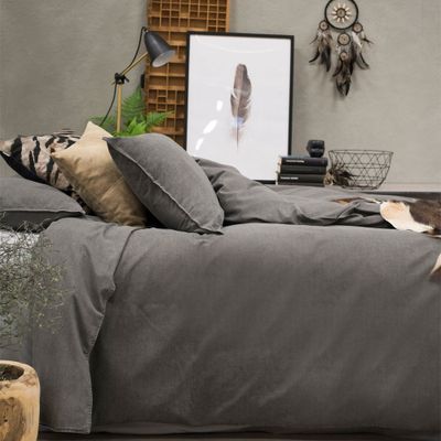 Enfärgat Grå Washed Bäddset Dubbeltäcke 220x210 Borganäs of Sweden