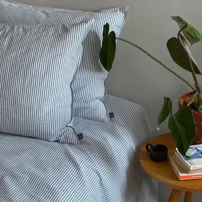 Bäckebölja Gråblå/Vit Randigt Bäddset Enkeltäcke 150x210 Classic Textile