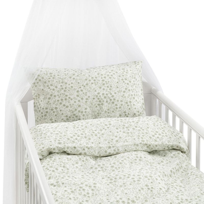 Hedda Grön Småblommigt Bäddset Spjälsäng 100x130 Borganäs of Sweden