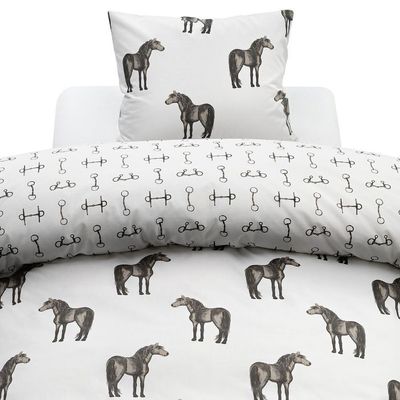 Wendy Brun Hästar Barn Bäddset Enkeltäcke 150x210 Borganäs of Sweden