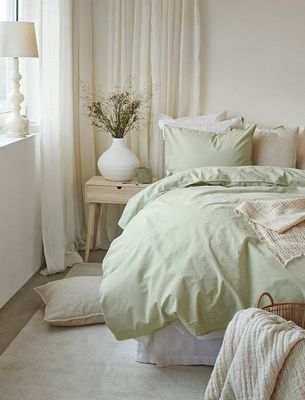 Enfärgat Grön Humble Bäddset Enkeltäcke 150x210 Borganäs of Sweden