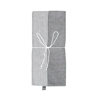 Runmarö Randigt Chambray Svart/Vit Bäddset Enkeltäcke 150x210 Classic Textile