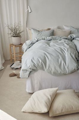 Birger Grön Flanell Rutigt Bäddset Enkeltäcke 150x210 Borganäs of Sweden