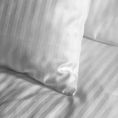 Pearl Vit Satin Randigt Bäddset Enkeltäcke 150x210 Classic Textile