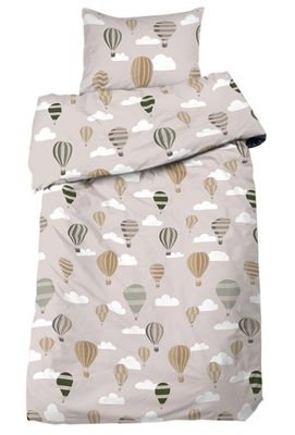 Luftballong Beige/Grön Barn Bäddset Enkeltäcke 150x210 Redlunds