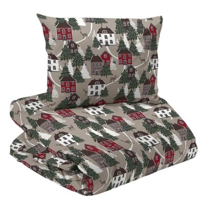 Vimmerby Flanell Jul Beige/Röd Bäddset Enkeltäcke 150x210 Redlunds