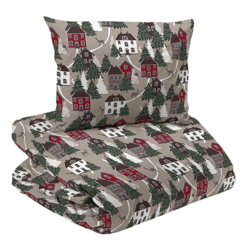 Vimmerby Flanell Jul Beige/Röd Bäddset Enkeltäcke 150x210 Redlunds