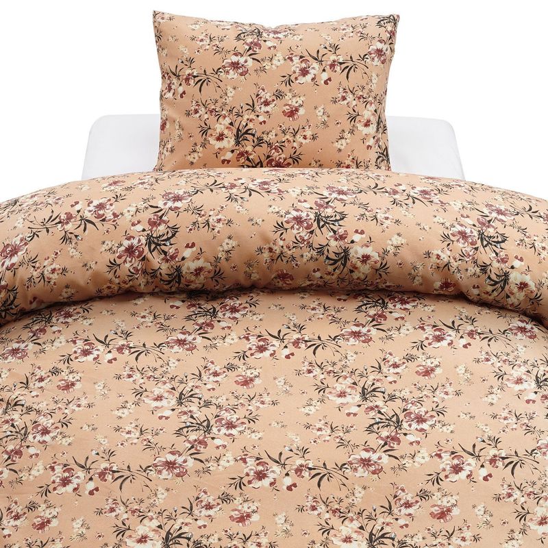 Joline Peach Aprikos Blommigt Microfiber Bäddset Enkeltäcke 150x210 Harmony