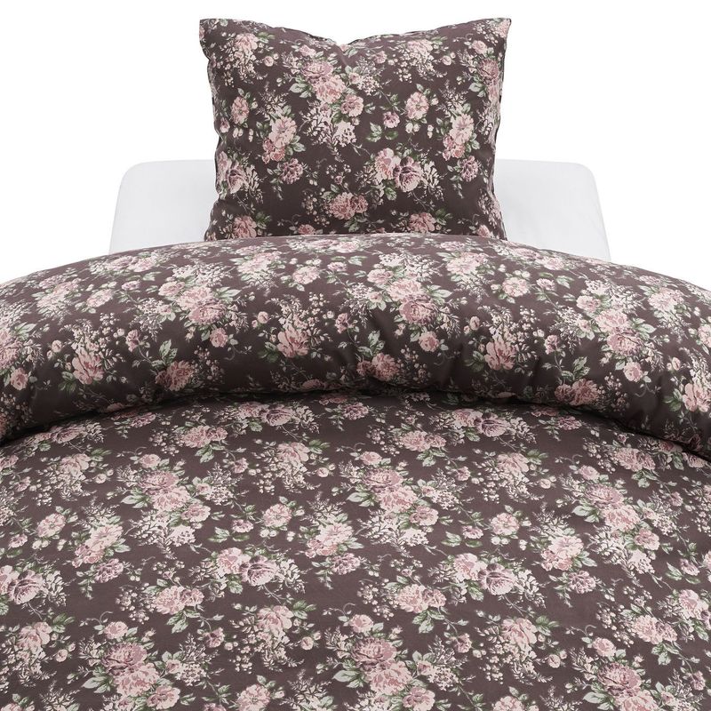 Penny Brun Blommigt Microfiber Bäddset Enkeltäcke 150x210 Harmony