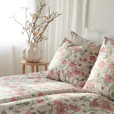 Fleur Rosa Blommigt Bäddset Enkeltäcke 150x210 Borganäs of Sweden