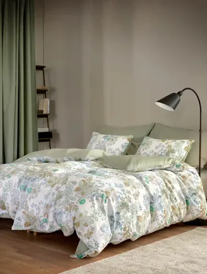 Cassandra Ljusgrön Blommor Satin Bäddset Enkeltäcke 150x210 Höie