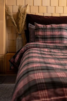 Skaveröd Flanell Rutigt Vinröd Bäddset Enkeltäcke 150x210 Lord Nelson