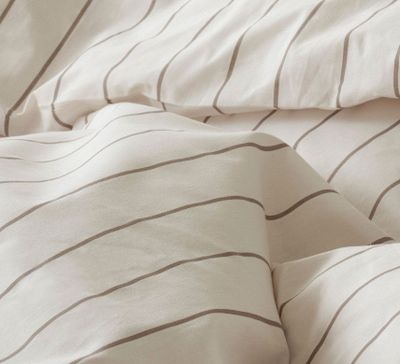 Saga Beige Randigt Bäddset Enkeltäcke 150x210 Borganäs of Sweden