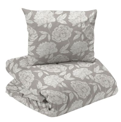 Peony Satin Beige Blommigt Bäddset Enkeltäcke 150x210 Redlunds