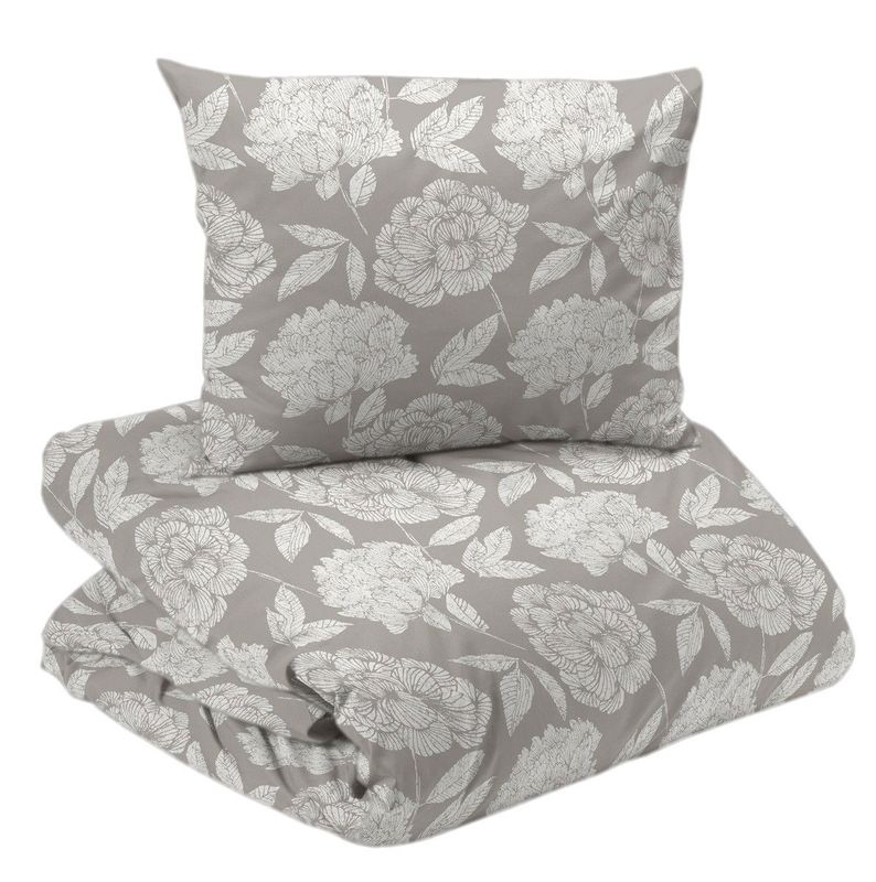 Peony Satin Beige Blommigt Bäddset Enkeltäcke 150x210 Redlunds