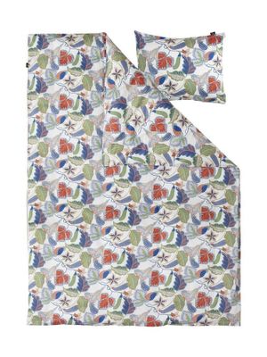 Brunnberg Satin Vit/Multi Blommor Bäddset Enkeltäcke 150x210 Kosta Linnewäfveri