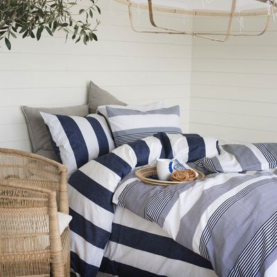 Block Stripe Blå Randigt Bäddset Dubbeltäcke 220x210 Borganäs of Sweden