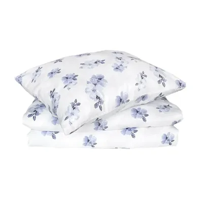 Mona Blå/Vit Satin Blommigt Bäddset Enkeltäcke 150x210 Classic Textile