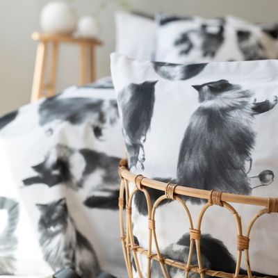 Julis Grå Katter Bäddset Enkeltäcke 150x210 Borganäs of Sweden