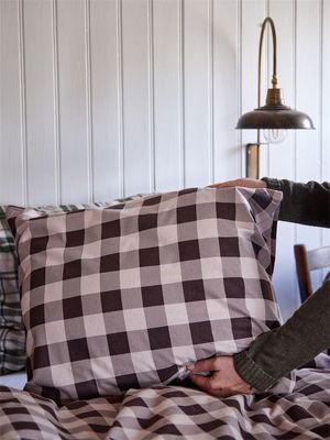 Livigno Brun Flanell Rutigt Bäddset Enkeltäcke 150x210 Redlunds