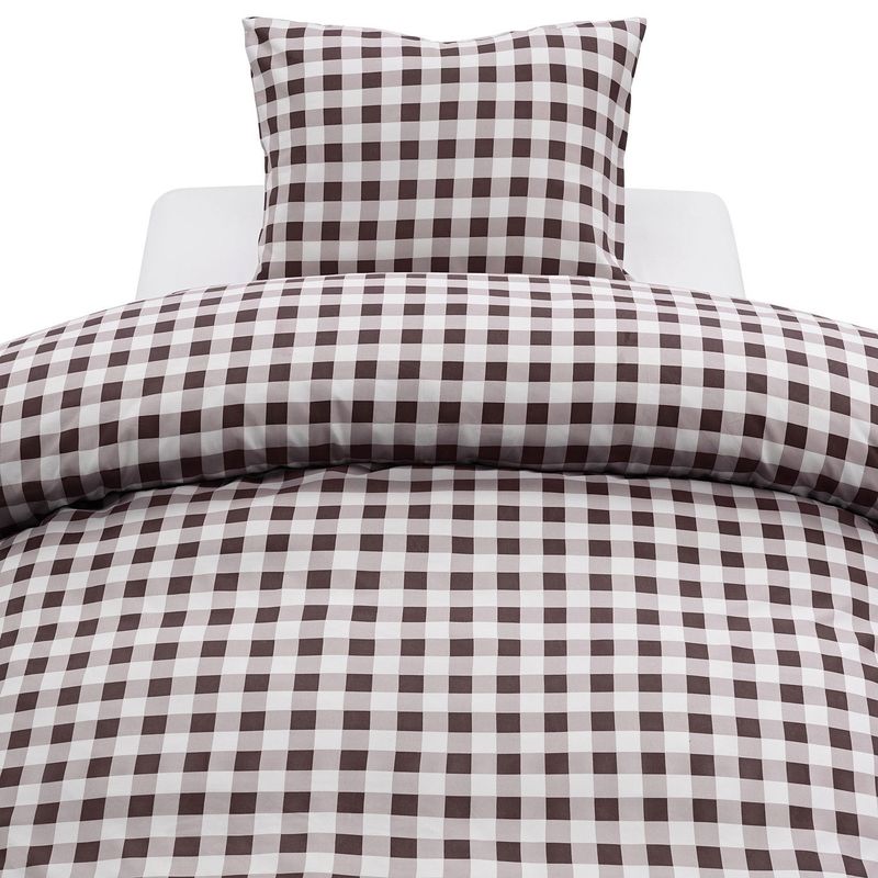 Turild Brun Rutigt Microfiber Bäddset Enkeltäcke 150x210 Harmony