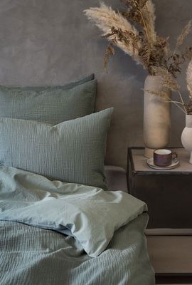 Enfärgat Grön Rolling Bäddset Enkeltäcke 150x210 Borganäs of Sweden