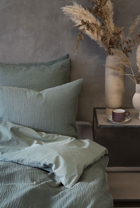 Enfärgat Grön Rolling Bäddset Enkeltäcke 150x210 Borganäs of Sweden