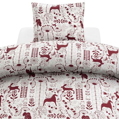 Äppelbo Röd Bäddset Enkeltäcke 150x210 Borganäs of Sweden