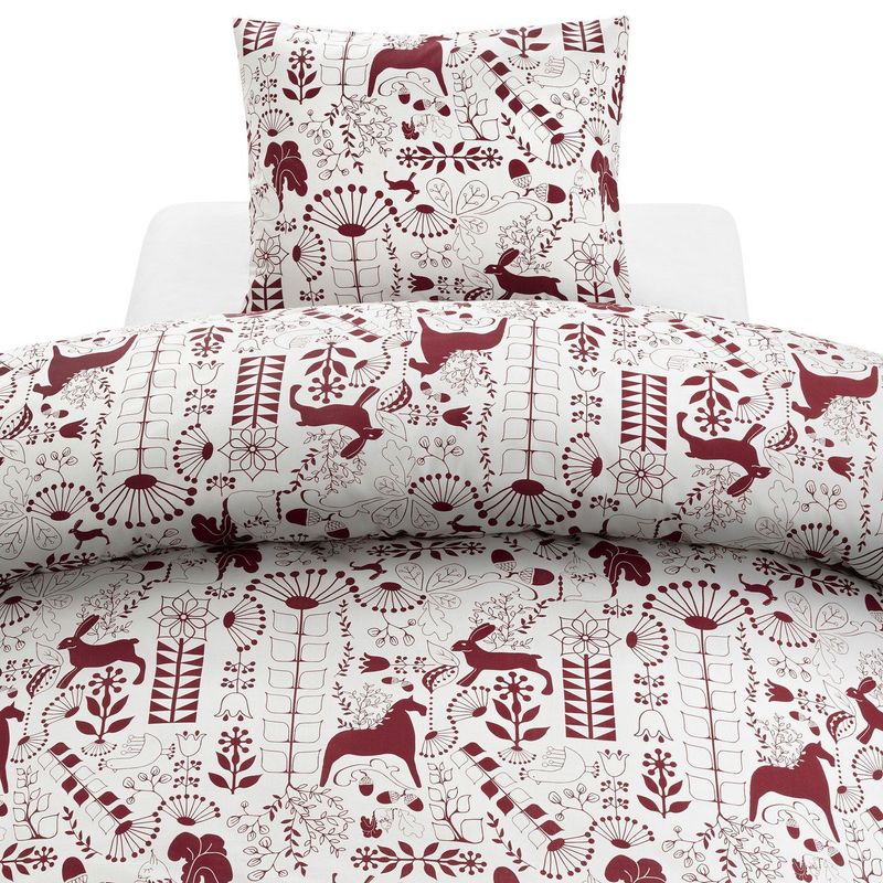 Äppelbo Röd Bäddset Enkeltäcke 150x210 Borganäs of Sweden