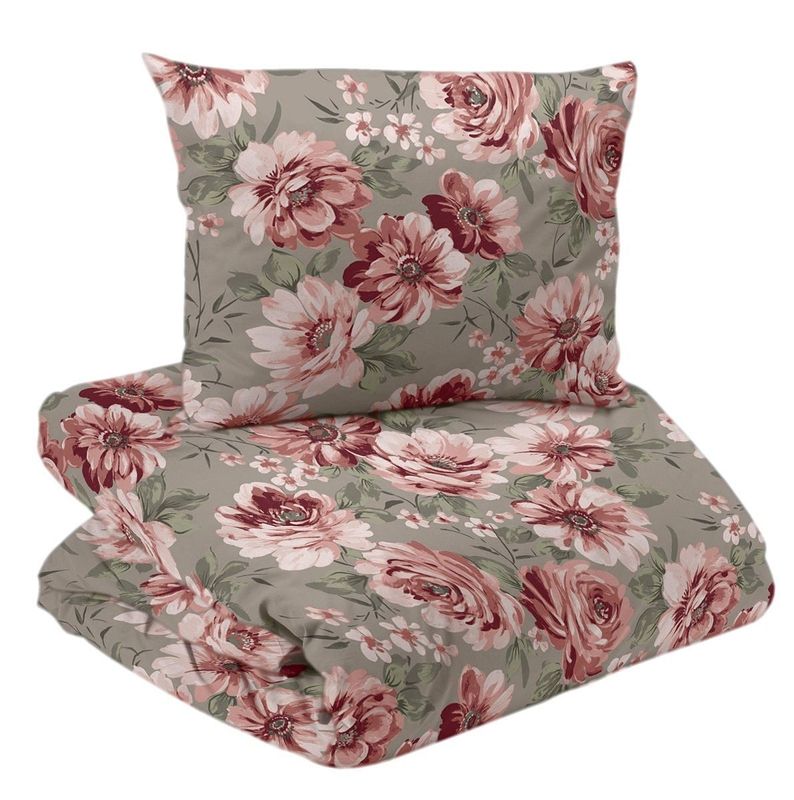 Dagmar Satin Beige/Rosa Blommigt Bäddset Enkeltäcke 150x210 Redlunds