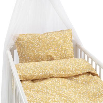 Hedda Gul Småblommigt Bäddset Spjälsäng 100x130 Borganäs of Sweden