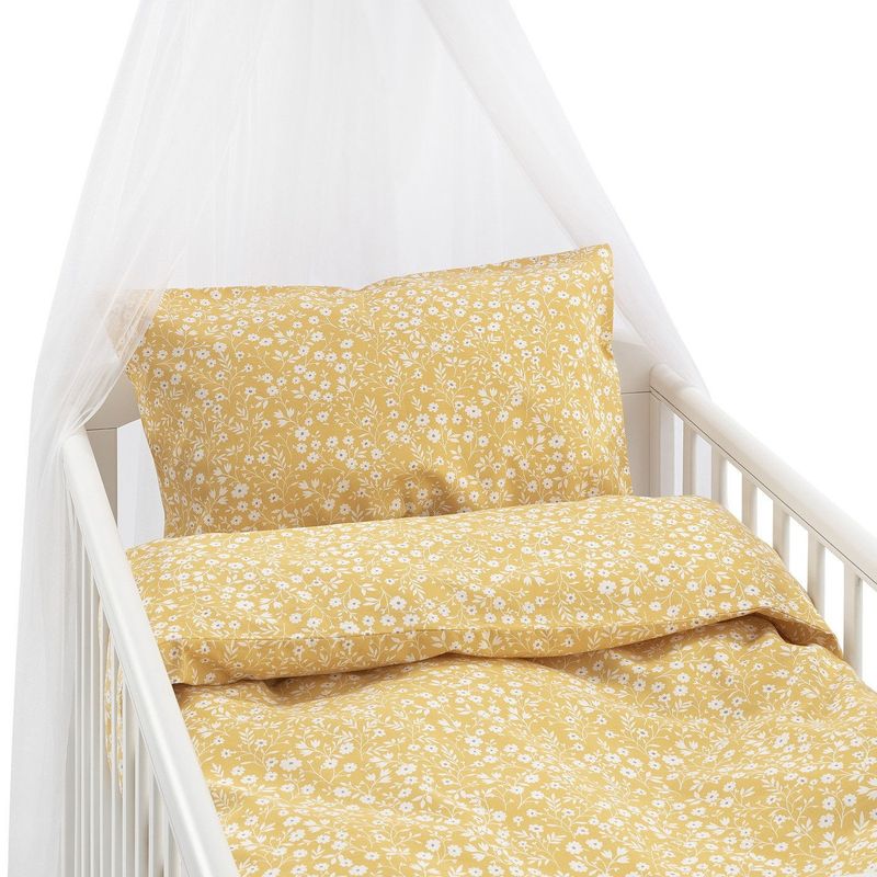 Hedda Gul Småblommigt Bäddset Spjälsäng 100x130 Borganäs of Sweden