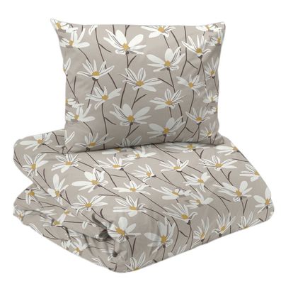 Ylva Beige/Vit Vita Blommor Bäddset Enkeltäcke 150x210 Redlunds