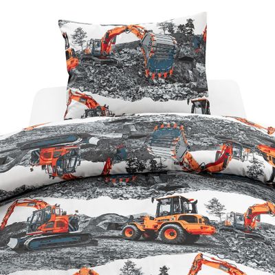 Maskiner Orange Barn Bäddset Enkeltäcke 150x210 Borganäs of Sweden