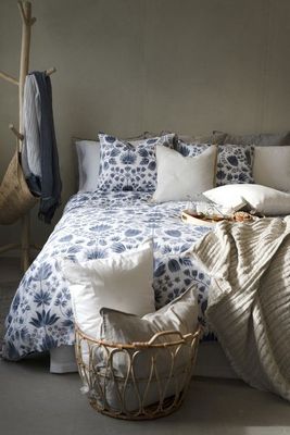 Aster Blå Blommigt Bäddset Enkeltäcke 150x210 Harmony