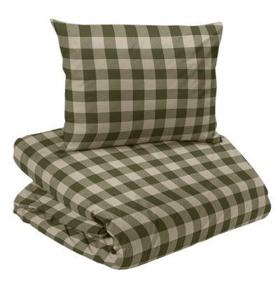 Livigno Grön Flanell Rutigt Bäddset Enkeltäcke 150x210 Redlunds