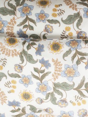 Risdal Satin Beige Blommor Bäddset Enkeltäcke 150x210 Kosta Linnewäfveri